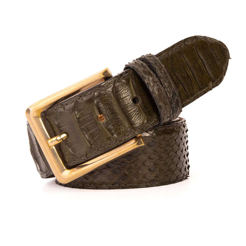 Vinci Leather The Bethesda Python Leather Belt Green