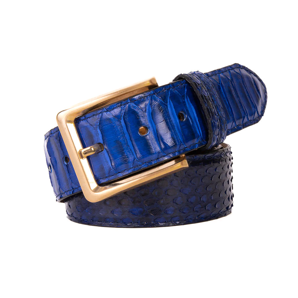 Vinci Leather The Boss Python Snake Leather Belt Navy Blue