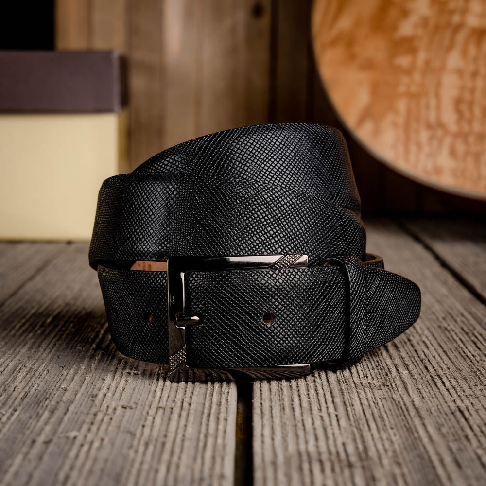 Calzoleria Toscana C1499 Saffiano Leather Belt Black