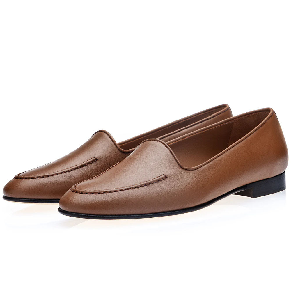 Superglamourous Capri Guanto Leather Loafers Cognac