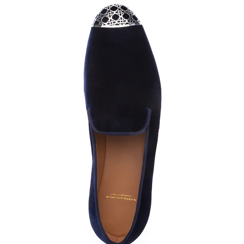Superglamourous Carraway Velour Slippers Blue