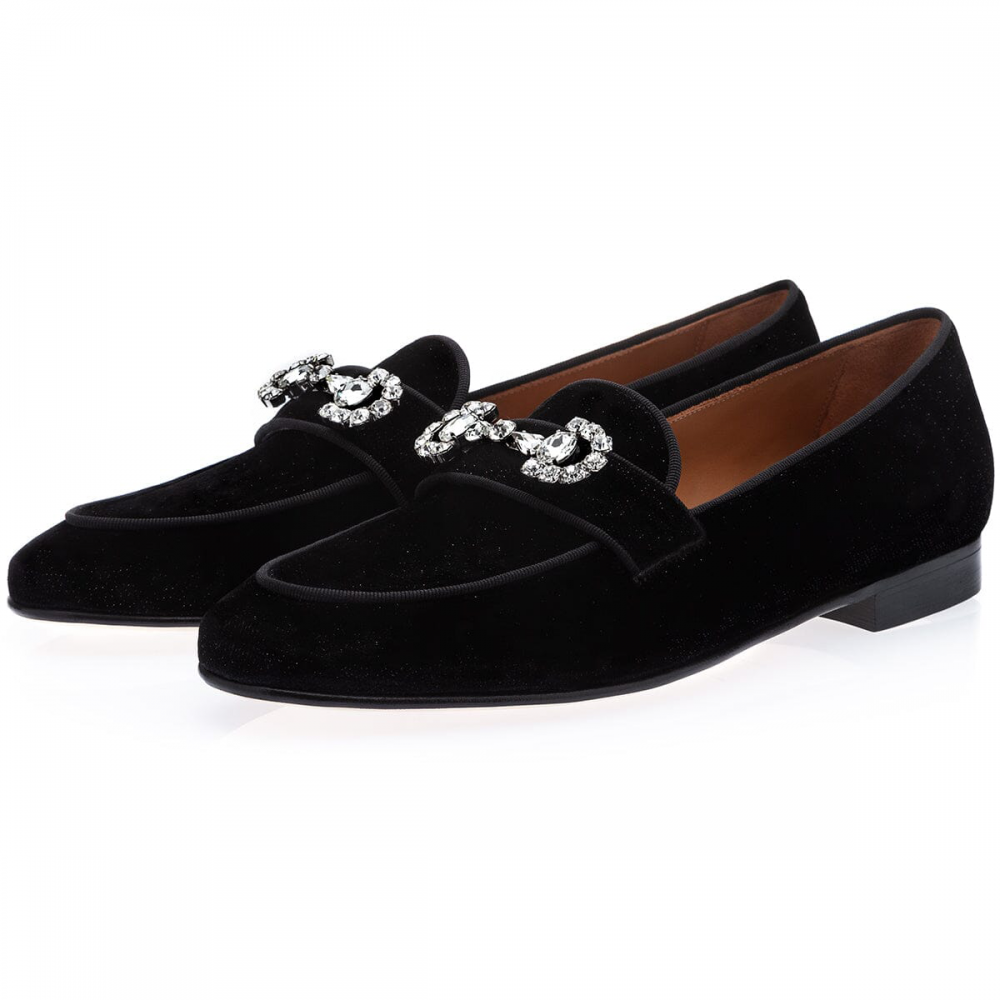 Superglamourous Chakra Velvet Slippers Black