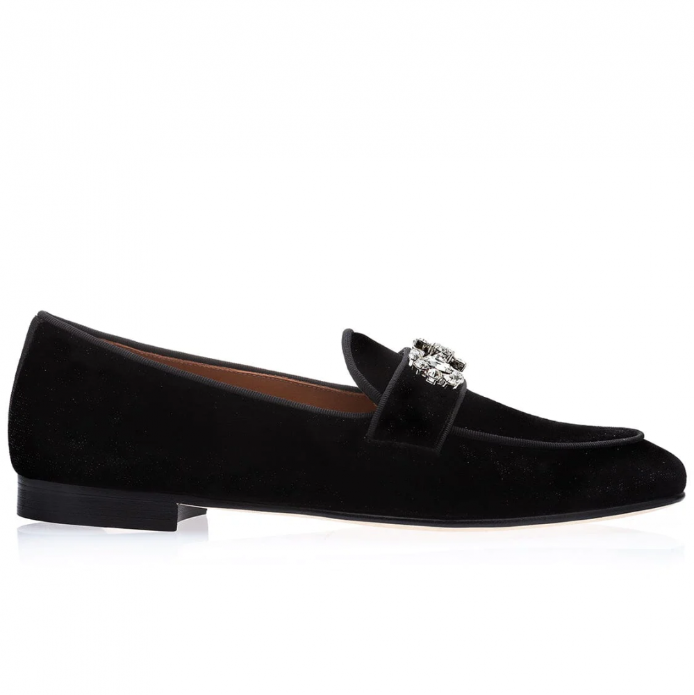 Superglamourous Chakra Velvet Slippers Black