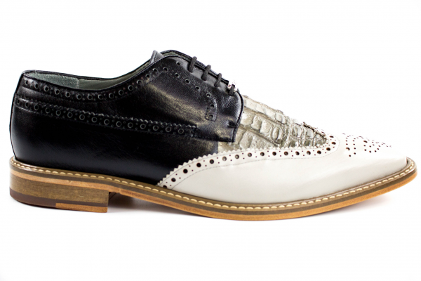 Belvedere Ciro Crocodile & Calfskin Wingtip Shoes Light Gray / Gray / Black