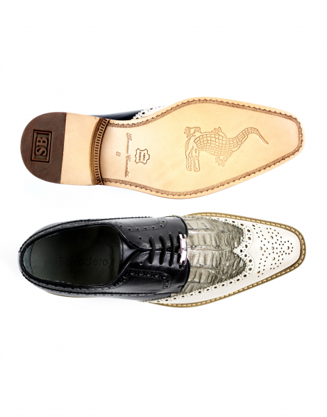 Belvedere Ciro Crocodile & Calfskin Wingtip Shoes Light Gray / Gray / Black
