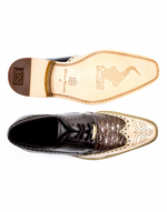 Belvedere Ciro Crocodile & Calfskin Wingtip Shoes Taupe / Tabac / Dark Brown