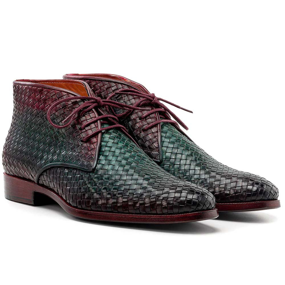 Paul Parkman Woven Leather Chukka Boots Green & Purple