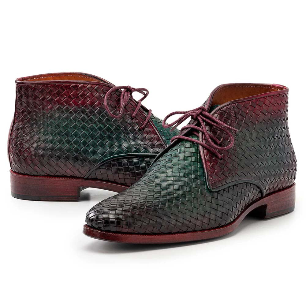 Paul Parkman Woven Leather Chukka Boots Green & Purple