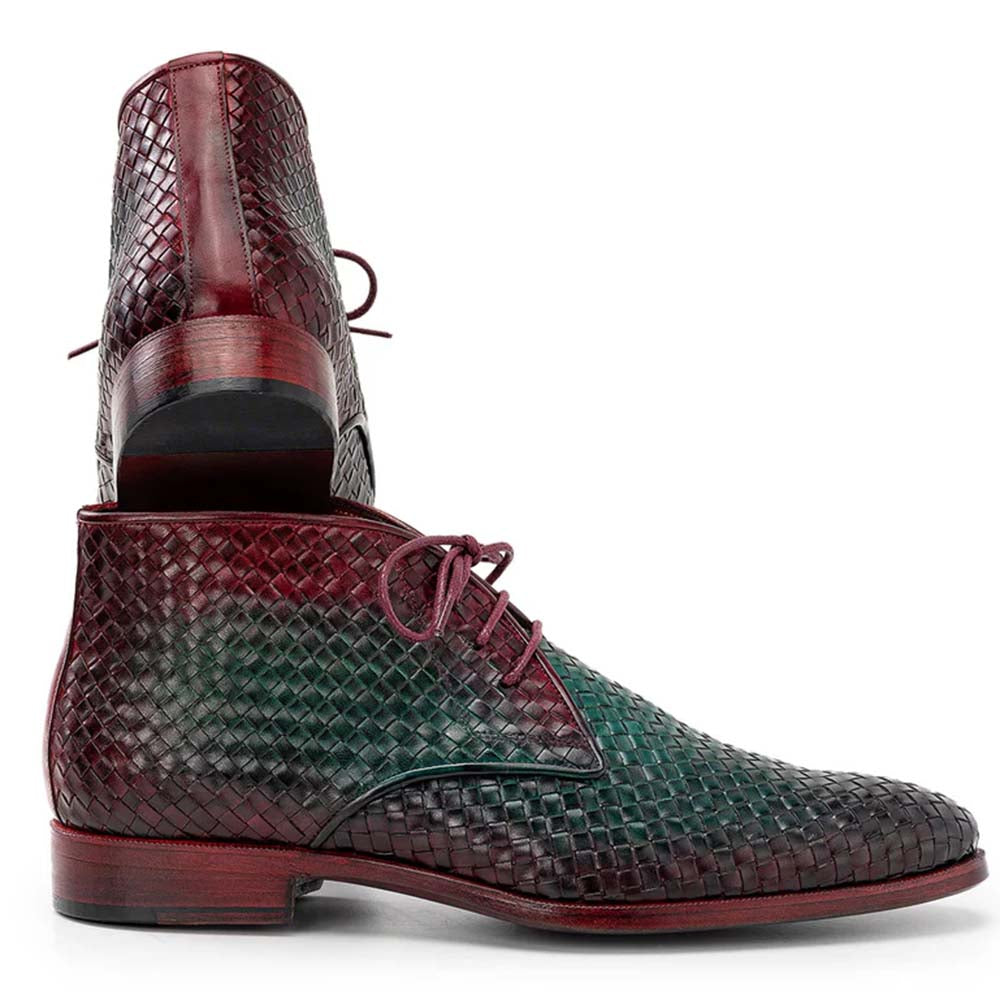 Paul Parkman Woven Leather Chukka Boots Green & Purple
