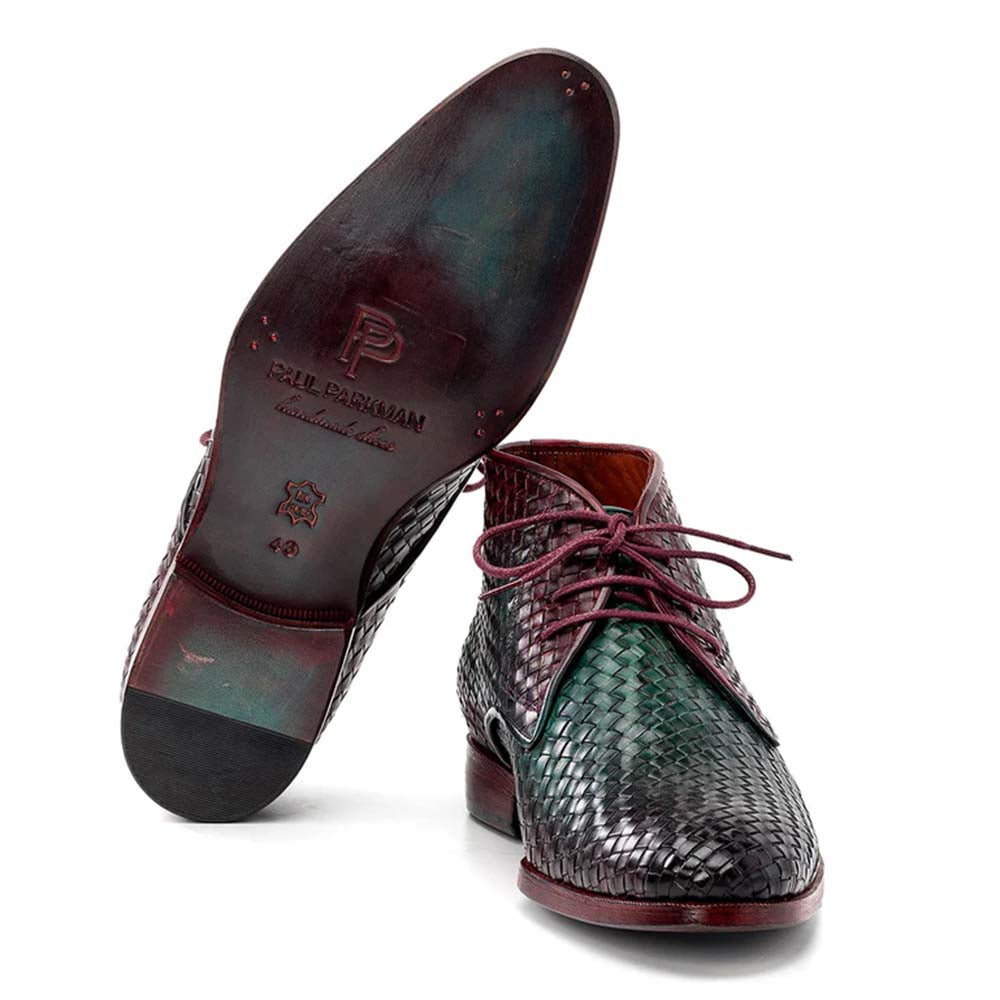 Paul Parkman Woven Leather Chukka Boots Green & Purple