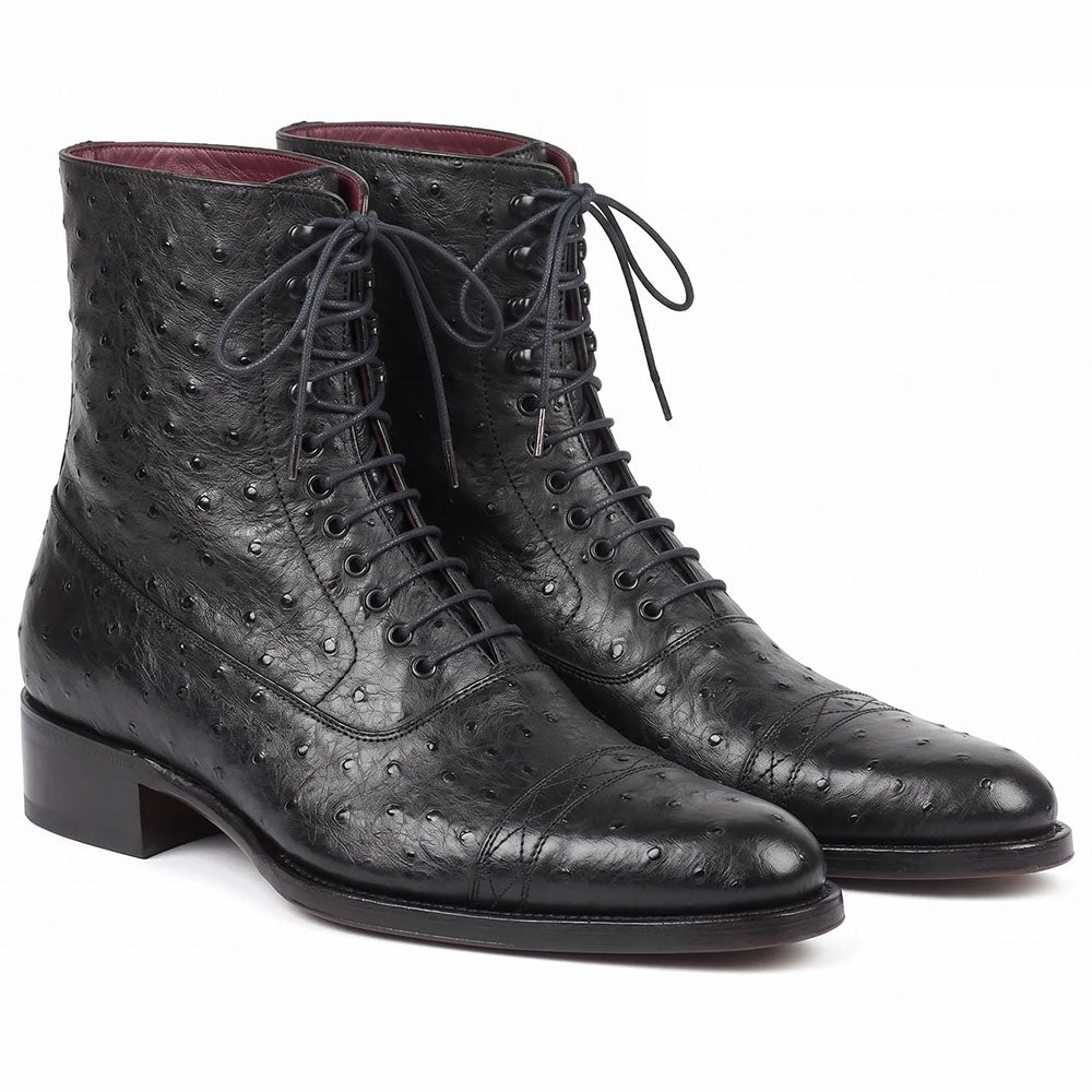 Paul Parkman Genuine Ostrich Skin Boots Burnished Black