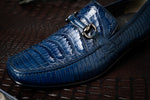 Los Altos Caiman & Lizard Bit Loafers Navy Blue