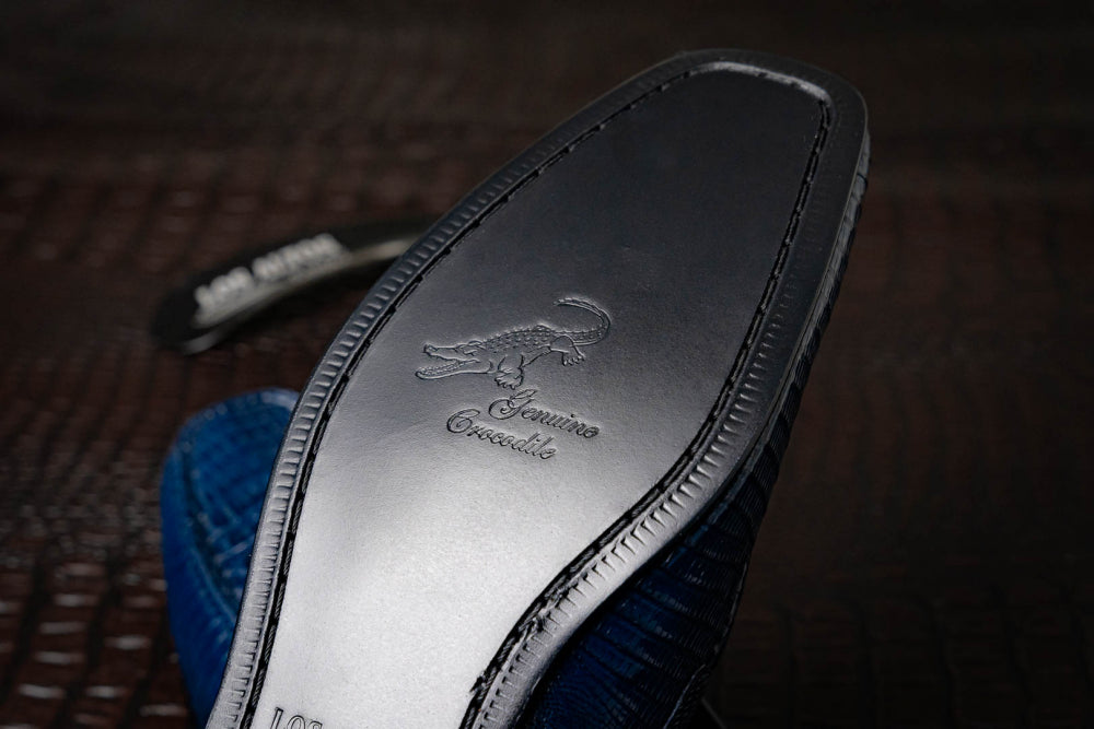 Los Altos Caiman & Lizard Bit Loafers Navy Blue