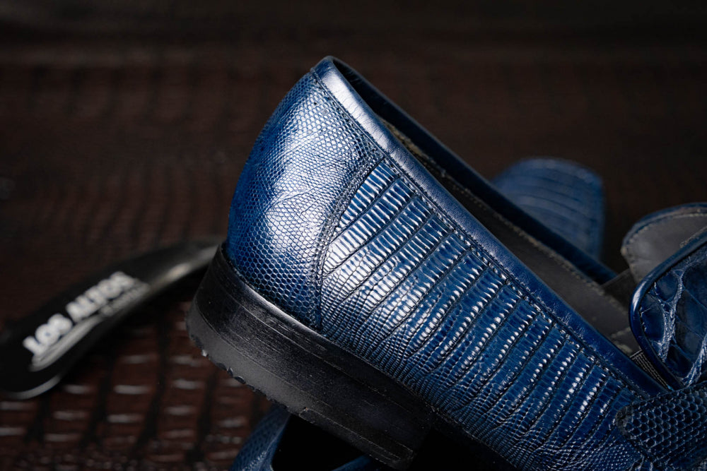 Los Altos Caiman & Lizard Bit Loafers Navy Blue