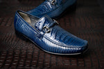 Los Altos Caiman & Lizard Bit Loafers Navy Blue