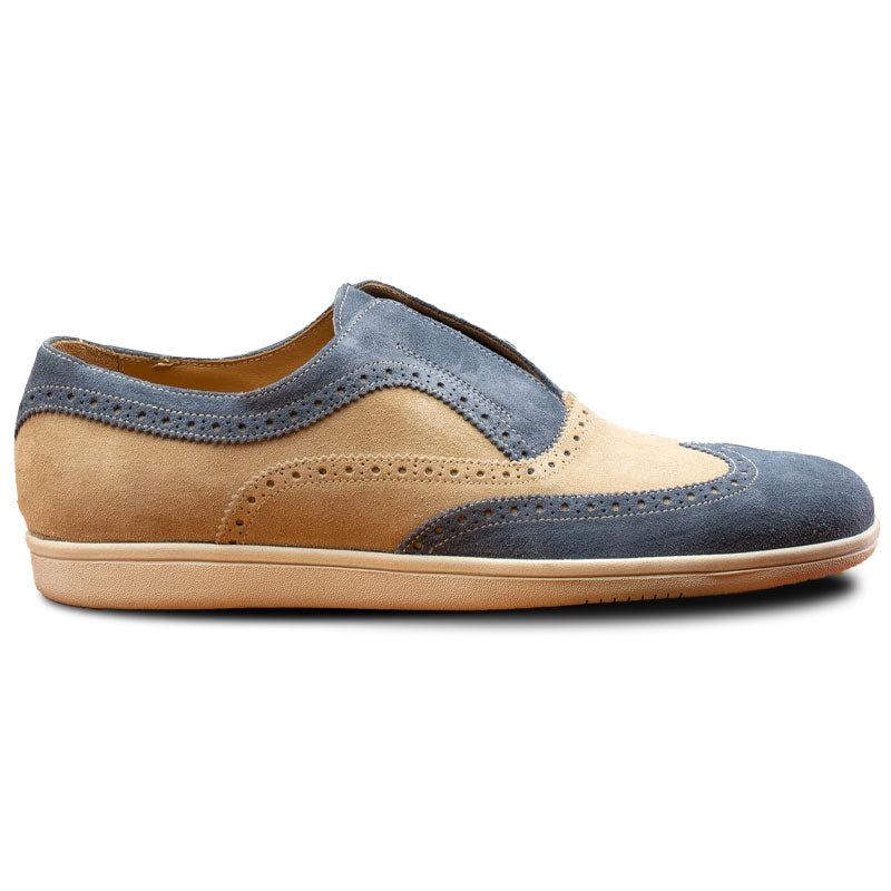 Calzoleria Toscana 4445 Suede Wingtip Slip Ons Blue Jean / Cream