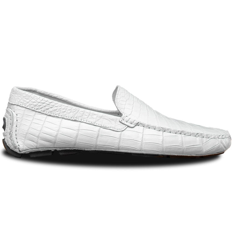 Calzoleria Toscana 4551 Crocodile Driving Shoes White