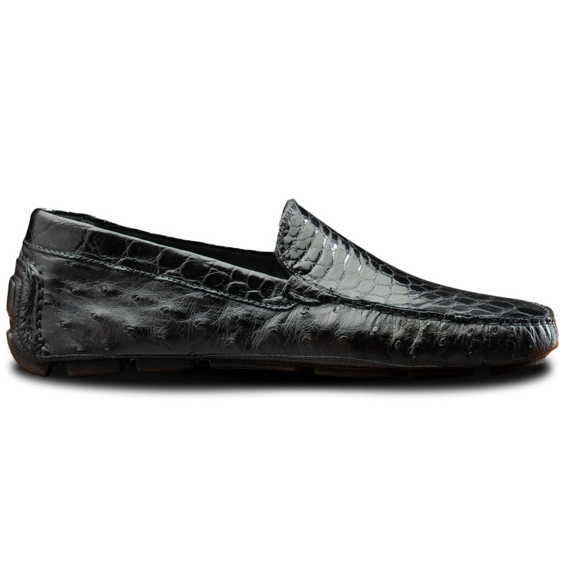 Calzoleria Toscana 8675 Ostrich & Crocodile Driving Shoes Black