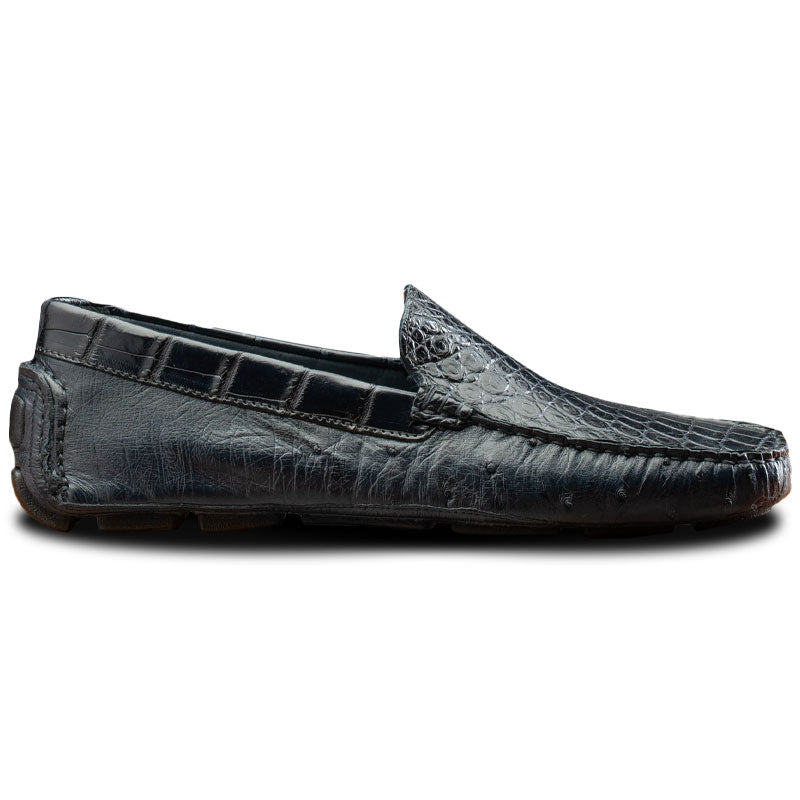 Calzoleria Toscana 8675 Ostrich & Crocodile Driving Shoes Blue