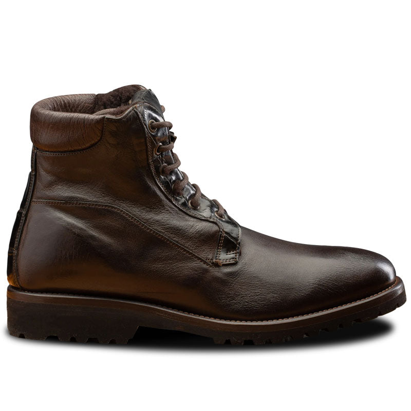 Calzoleria Toscana 3236 Buffalo & Crocodile Shearling Boots Dark Brown