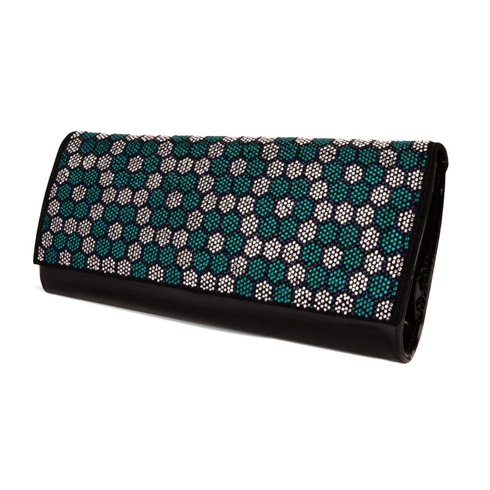 Vinci Leather The Doha Women's Leather Glitter Clutch Black