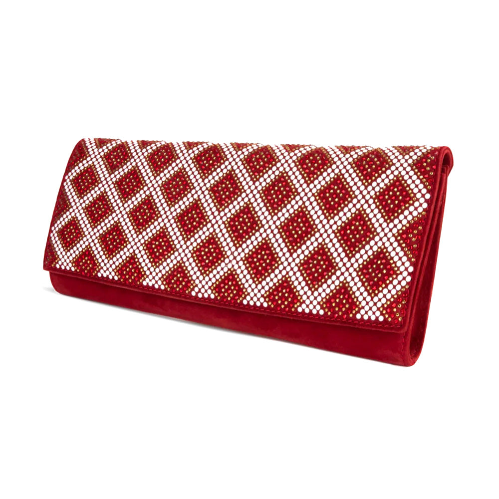 Vinci Leather The Nampula Women's Glitter Suede Leather Clutch Red