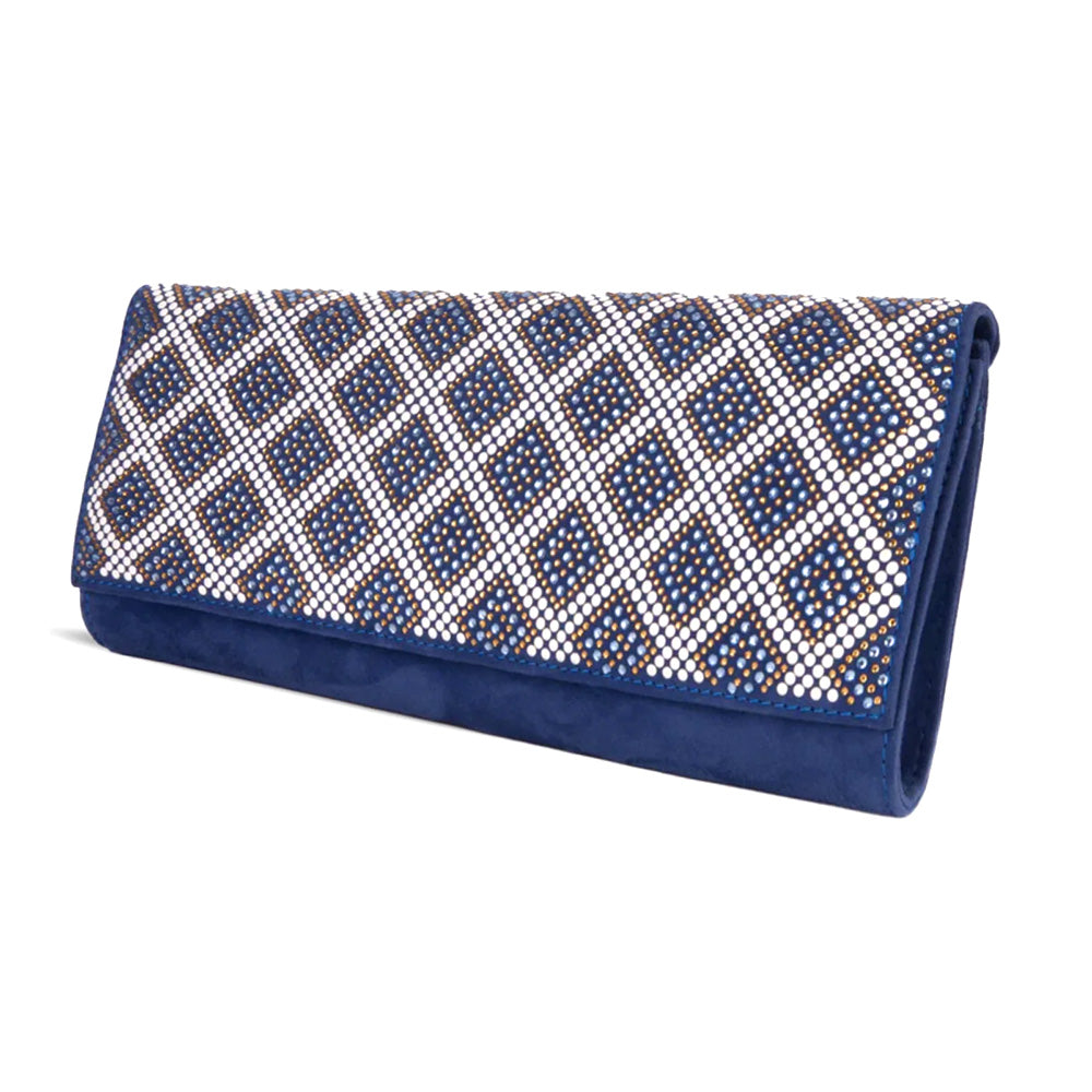 Vinci Leather The Nampula Women's Glitter Suede Leather Clutch Sax Blue