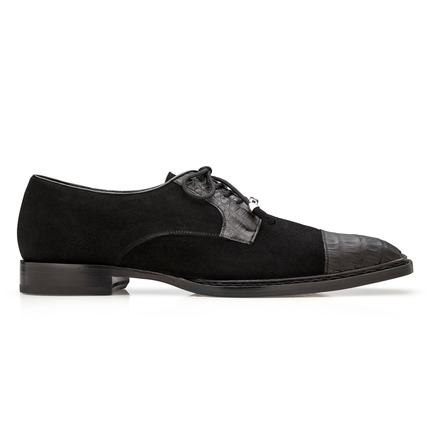 Belvedere Capitano Genuine Oiled Caiman Crocodile & Italian Suede Derby Black
