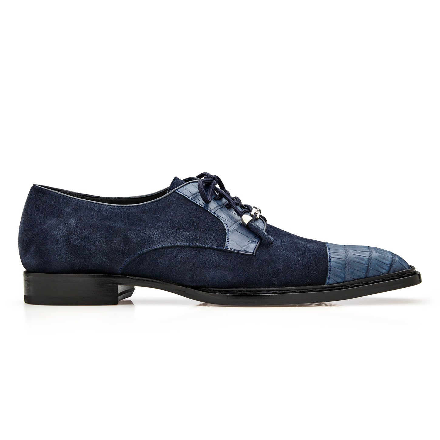 Belvedere Capitano Genuine Oiled Caiman Crocodile & Italian Suede Derby Navy