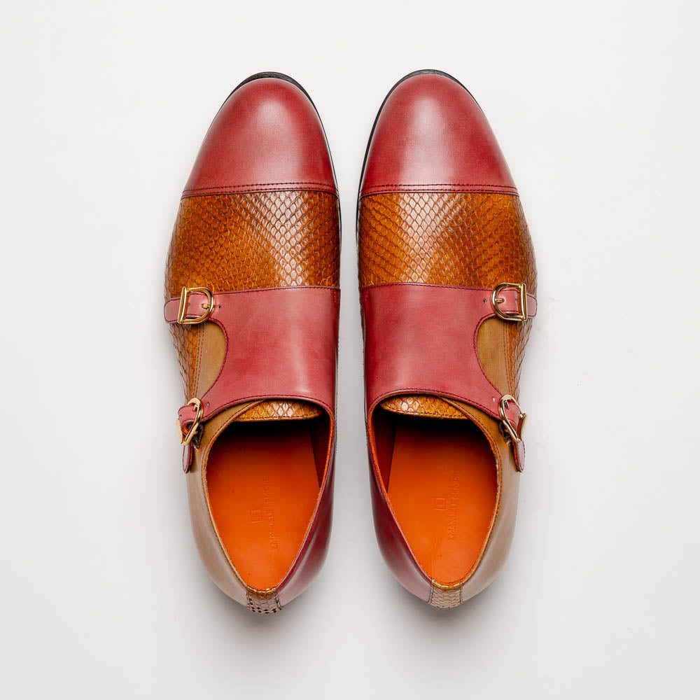 Emanuele Sempre Double Monk Python Shoes Cognac