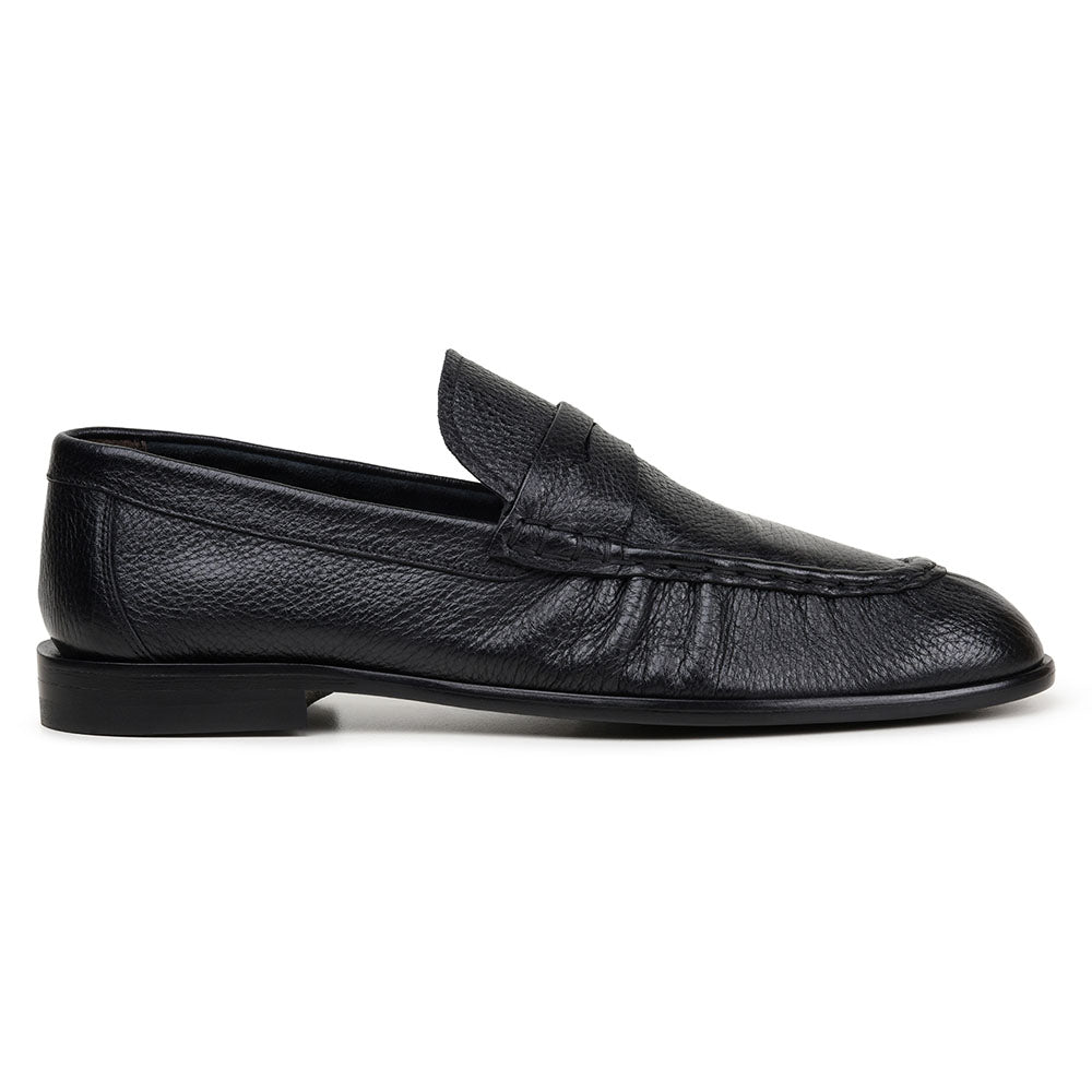 Belvedere Studio Dario Genuine Italian Deerskin Penny Loafers Black