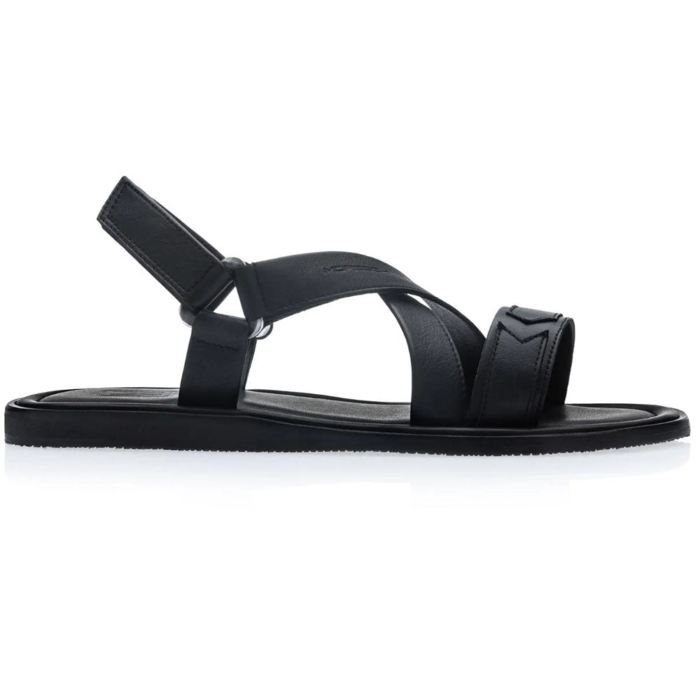 Moreschi Dominica Adjustable Nappa Leather Cross-Strap Sandal Black