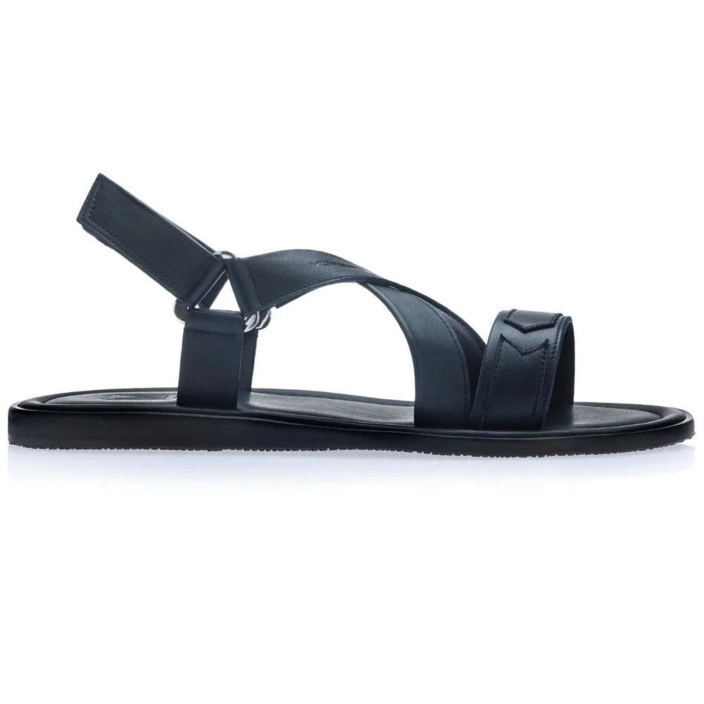 Moreschi Dominica Adjustable Nappa Leather Cross-Strap Sandal Dark Blue