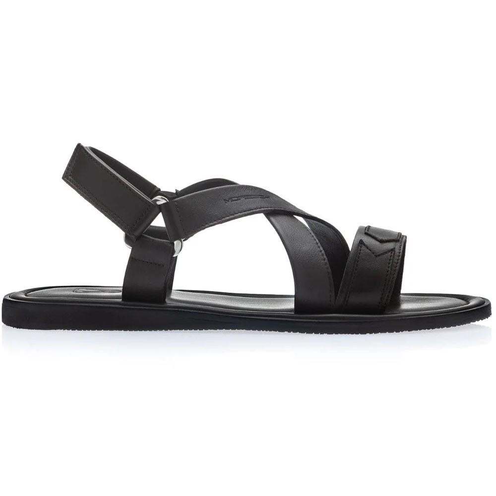 Moreschi Dominica Adjustable Nappa Leather Cross-Strap Sandal Dark Brown