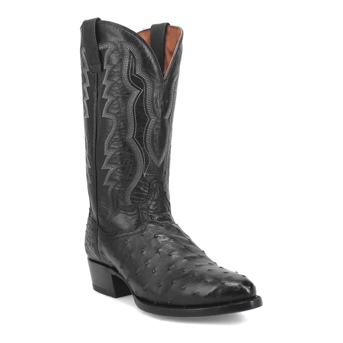 Dan Post Tempe Full Quill Ostrich Round Toe Cowboy Boot Black (DP2321)