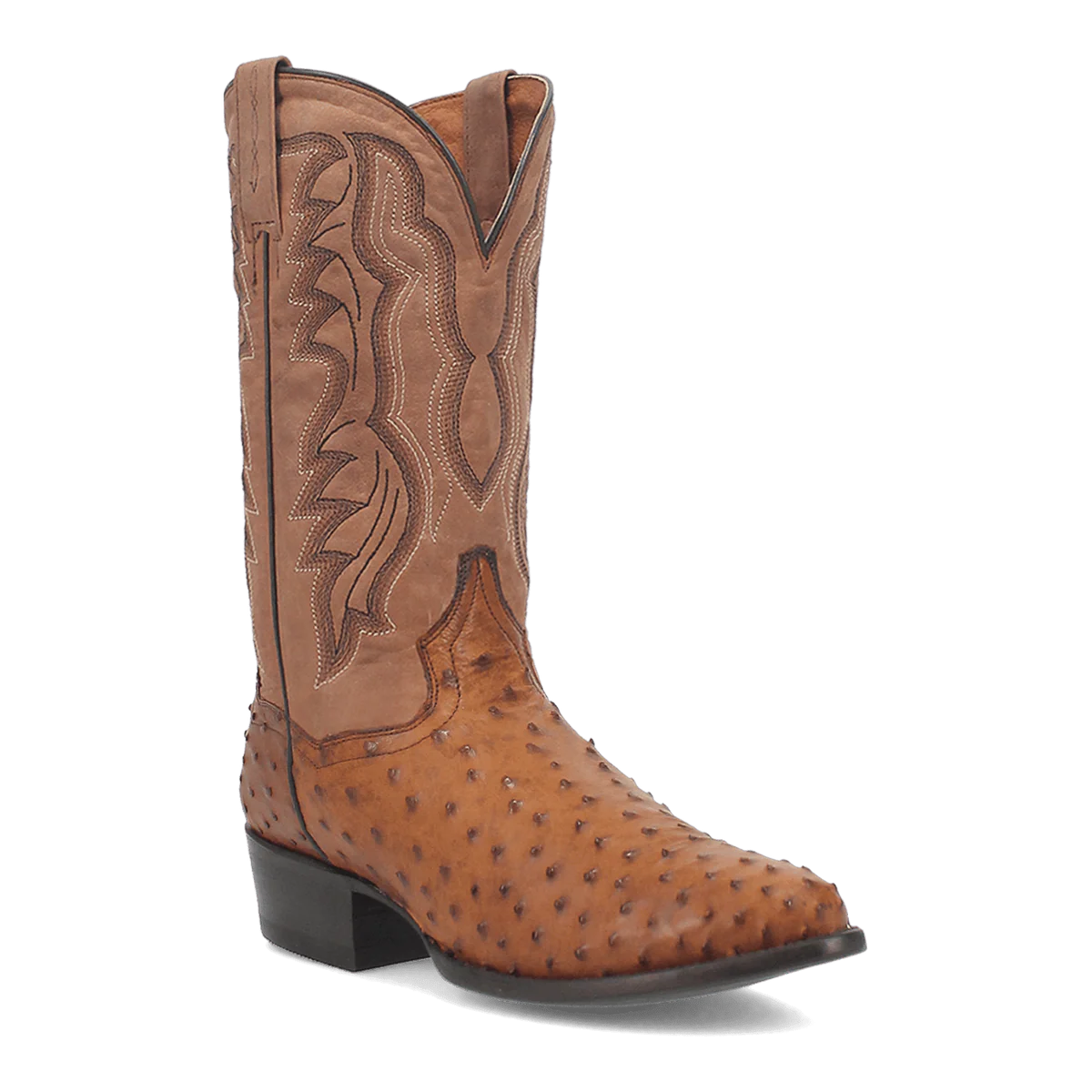 Dan Post Tempe Full Quill Ostrich Round Toe Cowboy Boot Saddle Brown (DP2323)