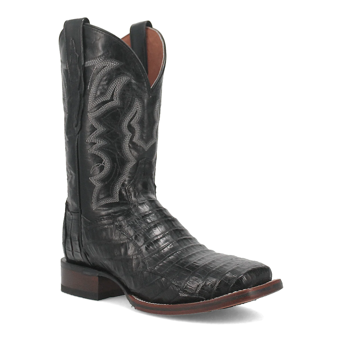 Dan Post Kingsly Caiman Crocodile Square Toe Cowboy Boot Black (DP4805)