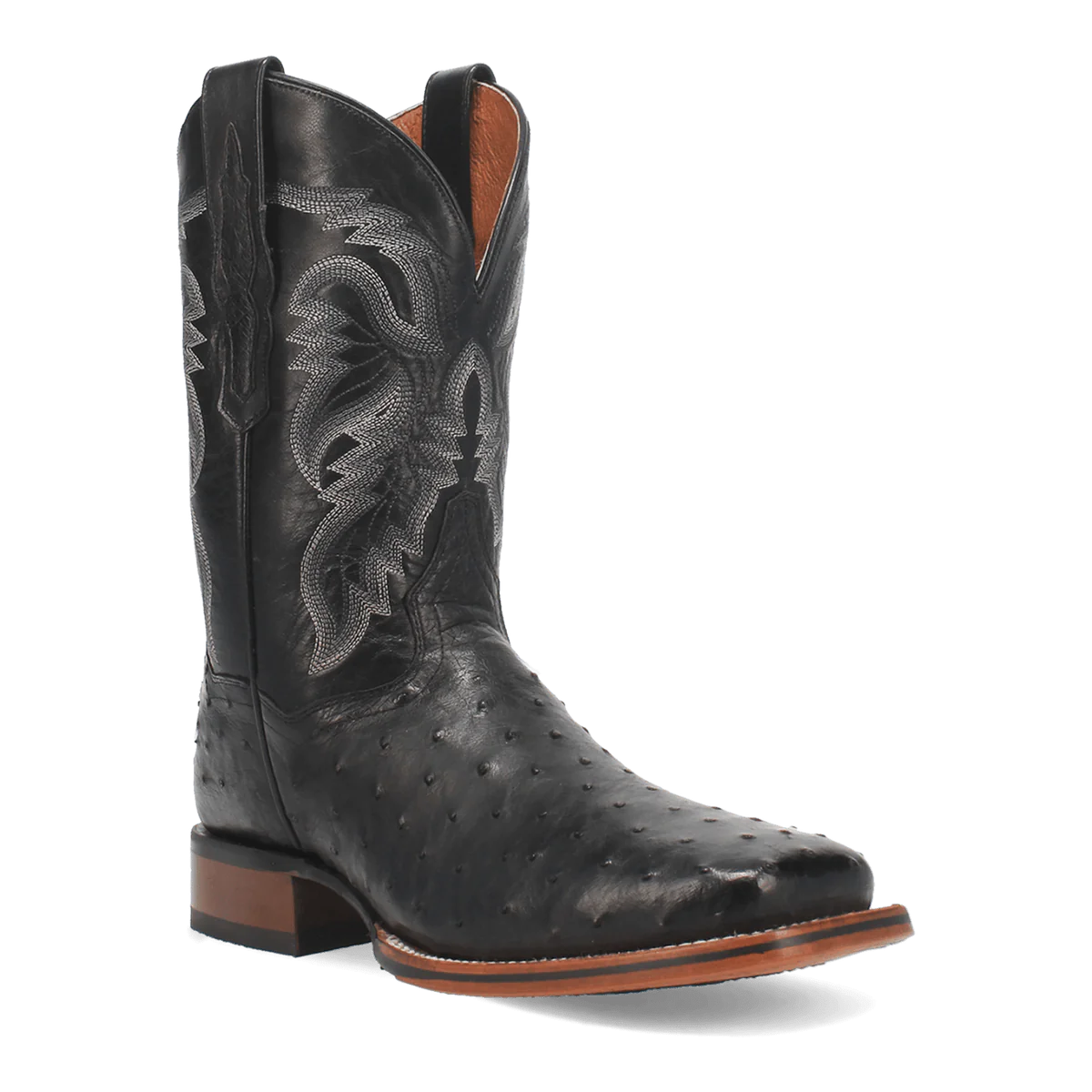 Dan Post Alamosa Full Quill Ostrich Square Toe Cowboy Boot Black (DP4873)