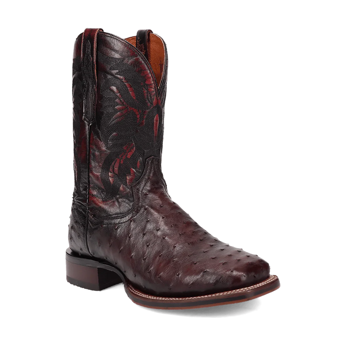 Dan Post Alamosa Full Quill Ostrich Square Toe Cowboy Boot Black Cherry (DP5012)