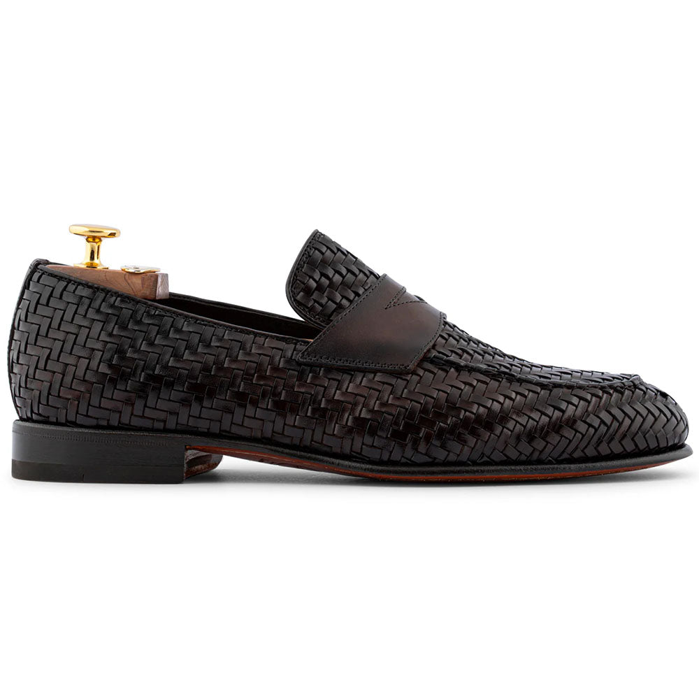 Harris Firenze 1913 Hand Painted Woven Leather Moccasin Brown