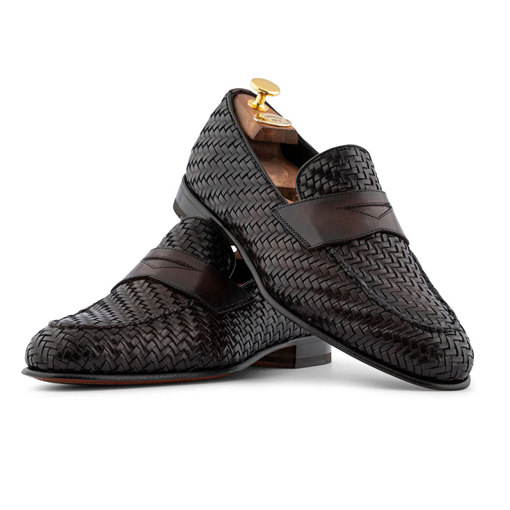 Harris Firenze 1913 Hand Painted Woven Leather Moccasin Brown