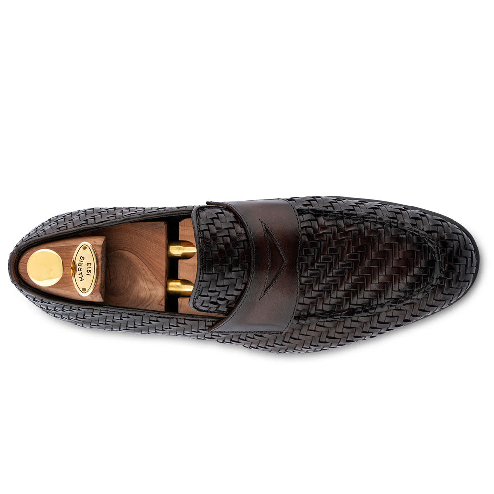 Harris Firenze 1913 Hand Painted Woven Leather Moccasin Brown