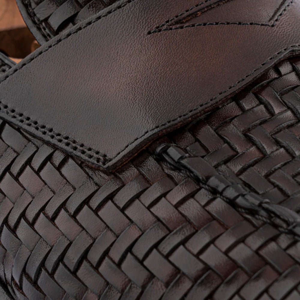 Harris Firenze 1913 Hand Painted Woven Leather Moccasin Brown