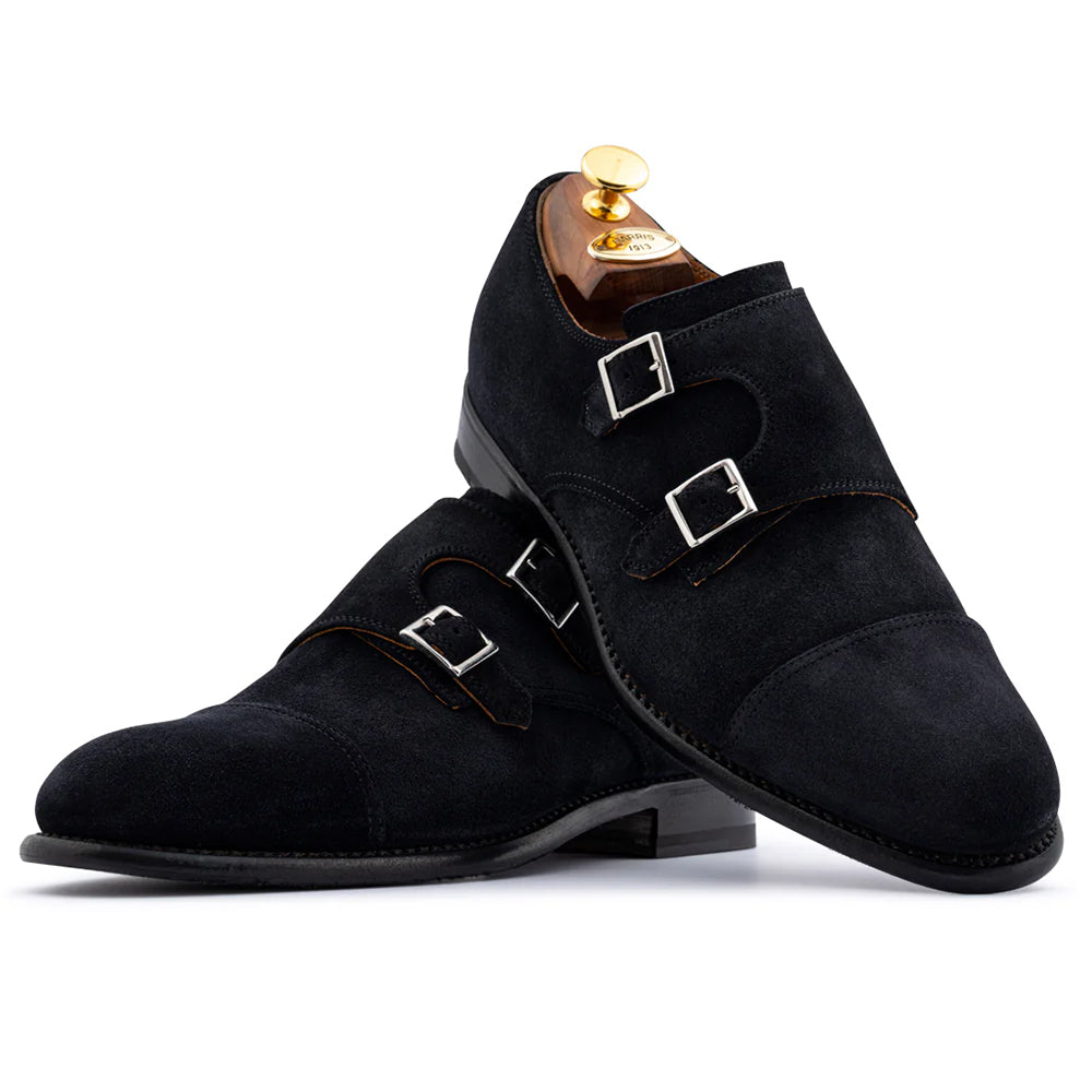 Harris Firenze 1913 Suede Double Buckle Monk Strap Black