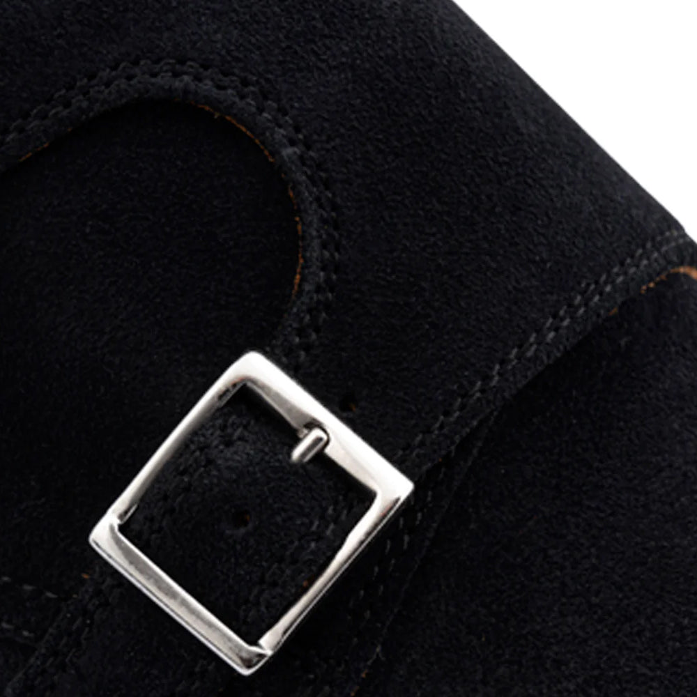 Harris Firenze 1913 Suede Double Buckle Monk Strap Black