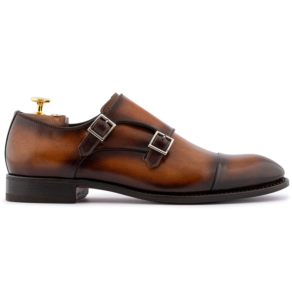 Harris Firenze 1913 Hand-Painted Double Buckle Monk Strap Brown