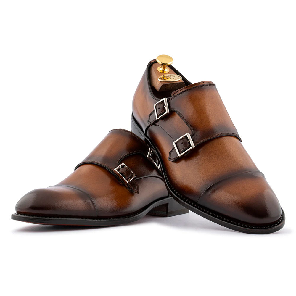 Harris Firenze 1913 Hand-Painted Double Buckle Monk Strap Brown