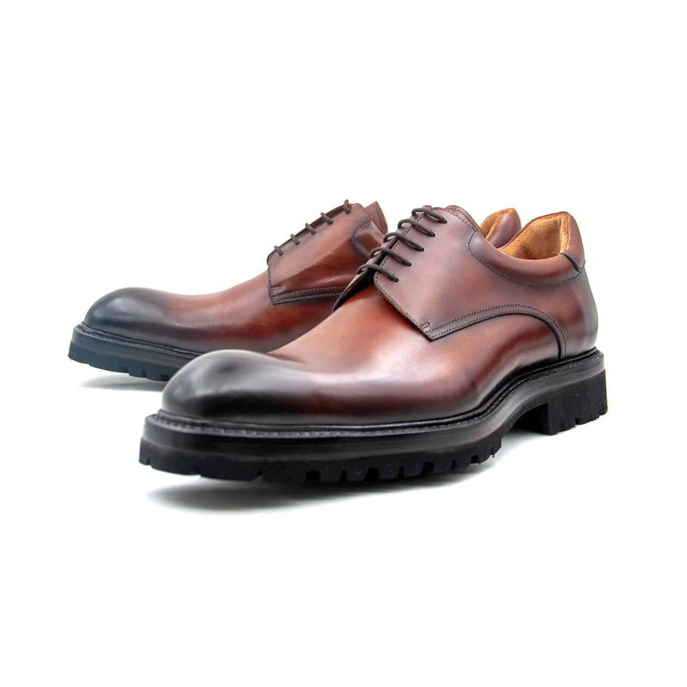 Ugo Vasare Mason Derby Plain Toe Shoes Tobacco