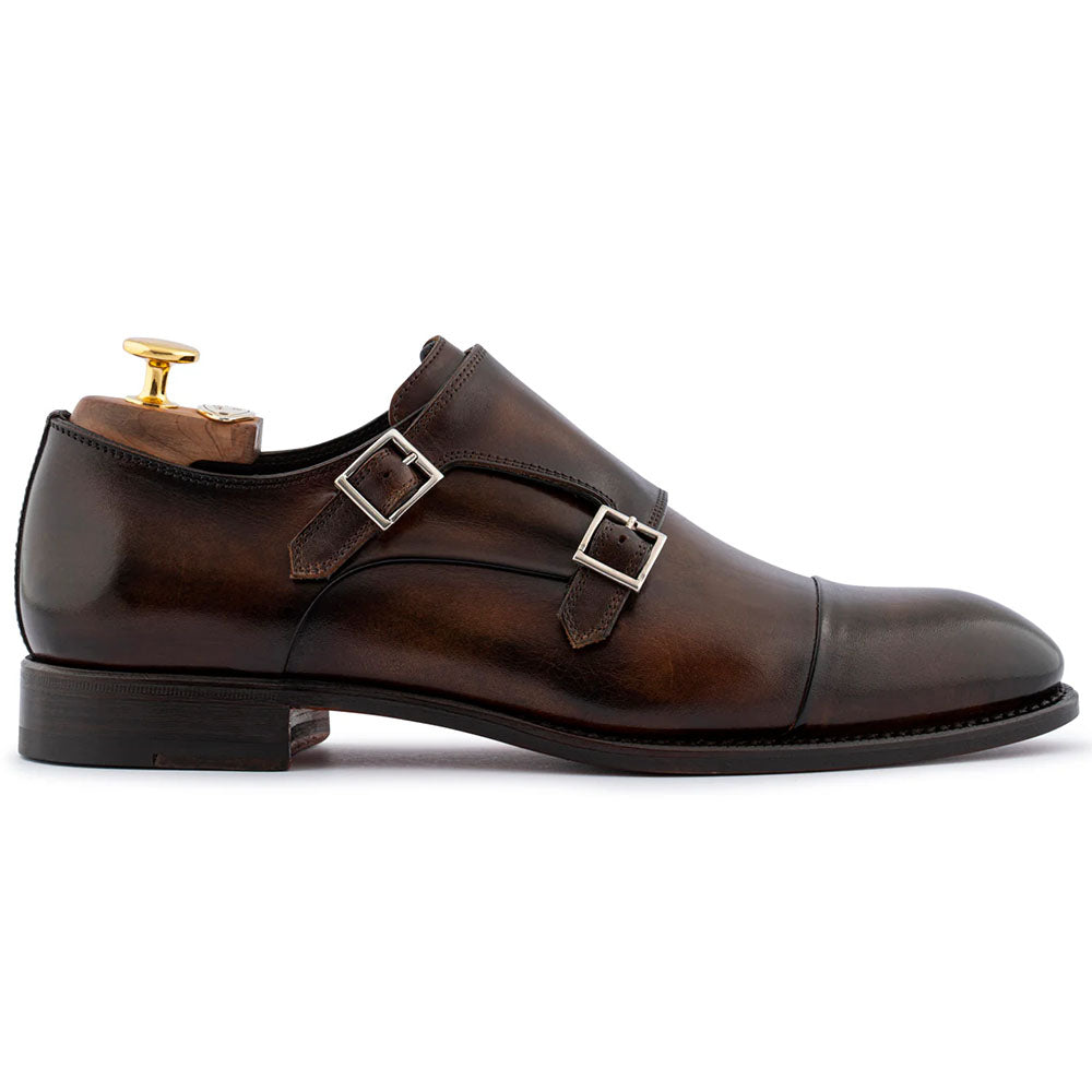 Harris Firenze 1913 Hand-Painted Leather Double Monk Strap Brown