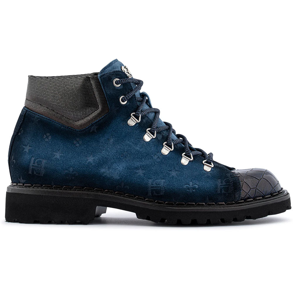 Harris Firenze 1913 Crocodile Effect & Suede Ankle Boot Blue